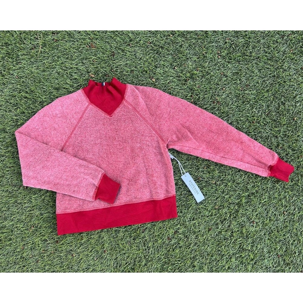 Stateside Mock Neck Sweatshirt Women XS Red Textured Pullover NWT USA